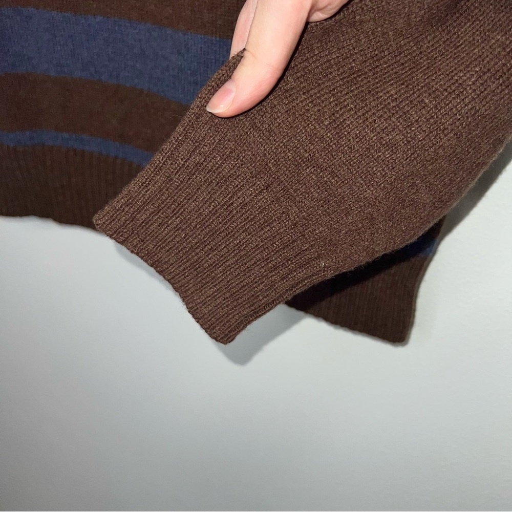 Burberry Youth Argyle V-Neck Sweater Cotton Brown Blue Diamond Striped Size 12Y - Picture 6 of 13